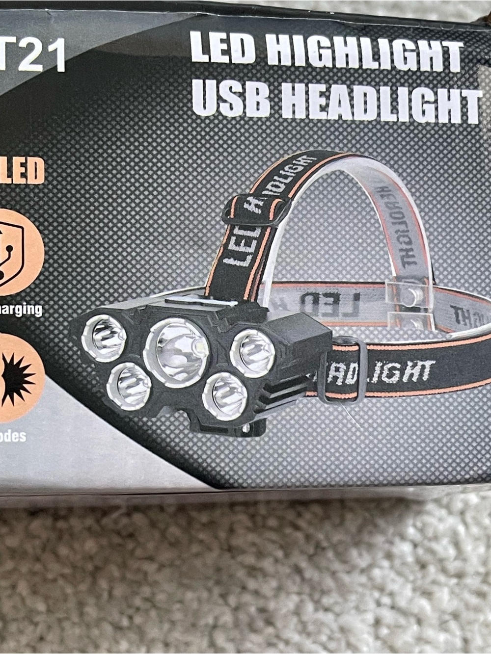USB LED Headlight - Black with Orange Trim